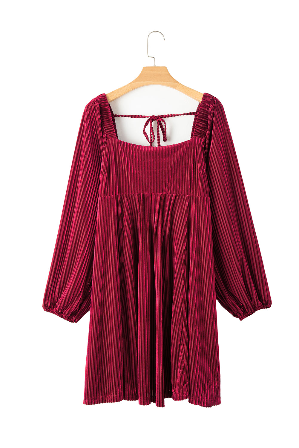 Chestnut Smocked Ribbed Velvet Babydoll Top