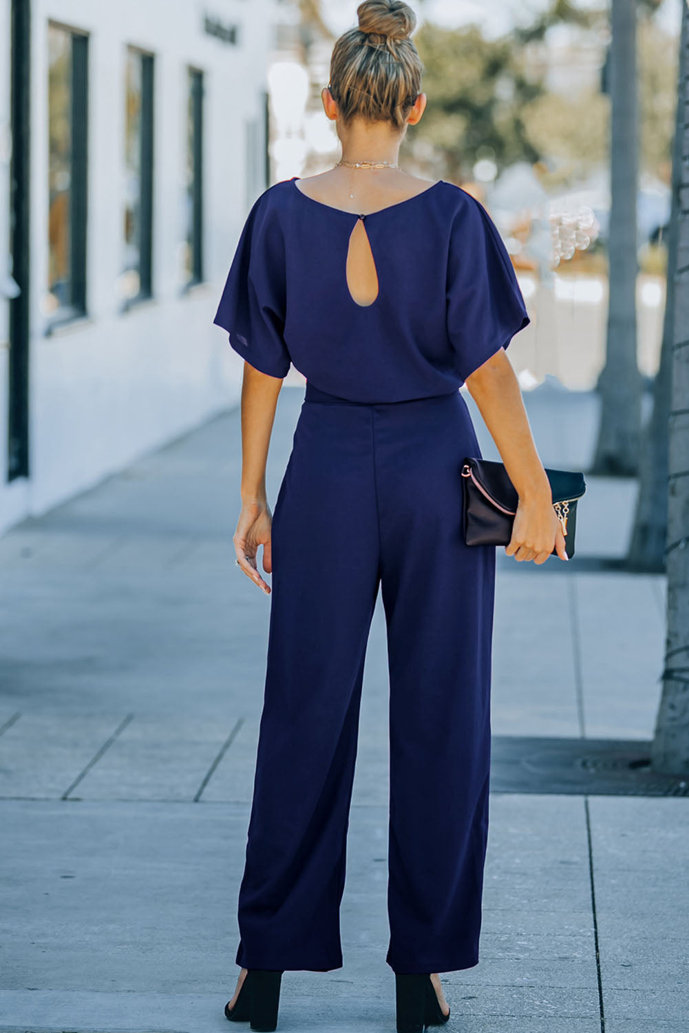 Red Belted Wide Leg Jumpsuit