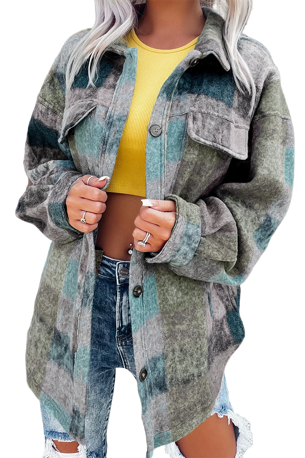 Multicolor Brushed Plaid Plus Size Shacket