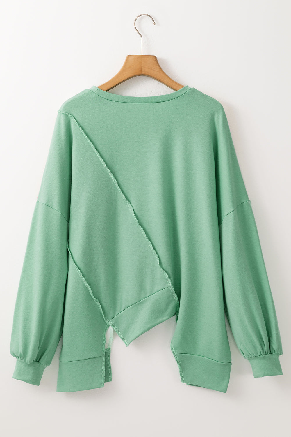 Khaki Colorblock Stitching Irregular Hem Long Sleeve Top