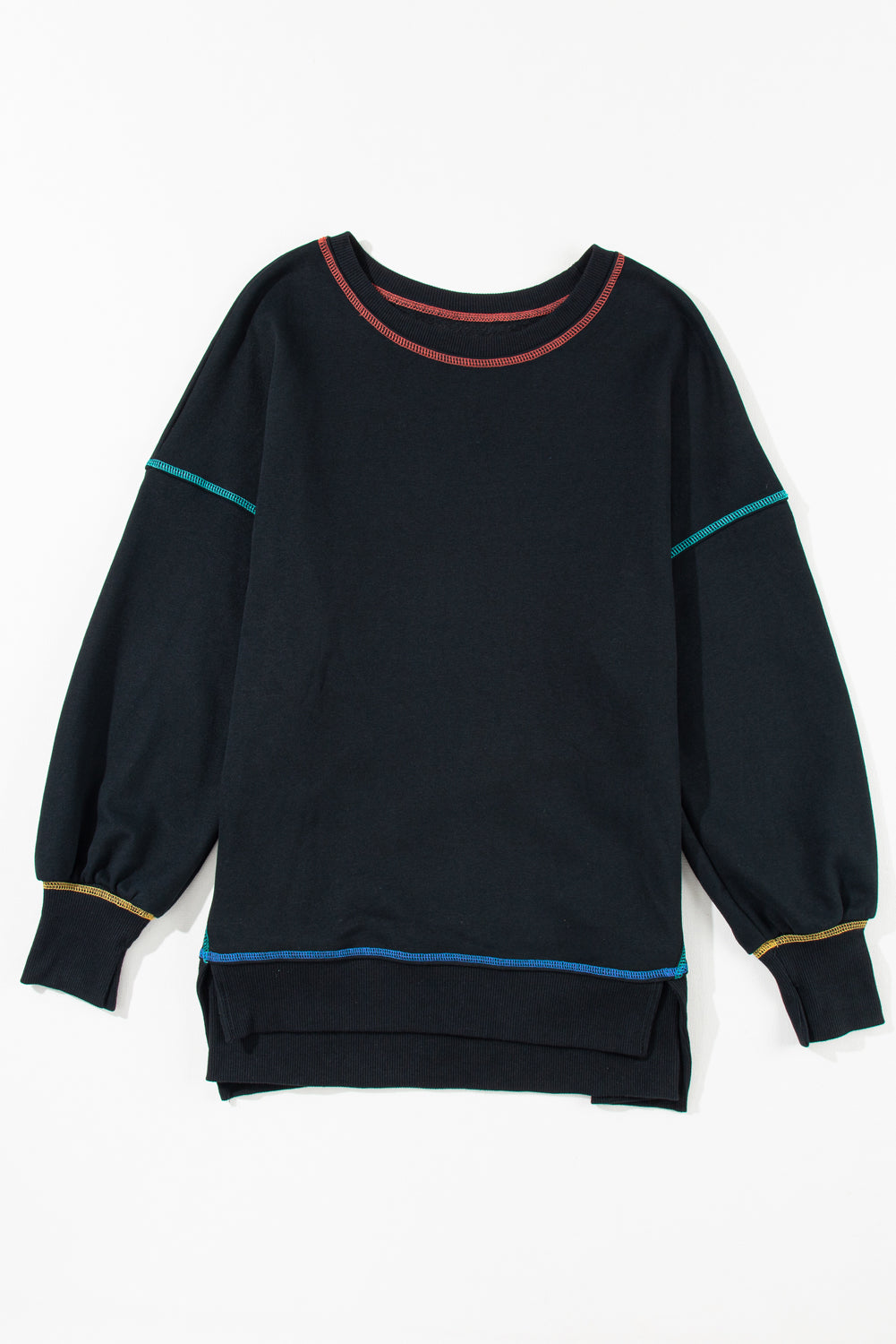 Contrast Stitching Split Baggy Sweatshirt