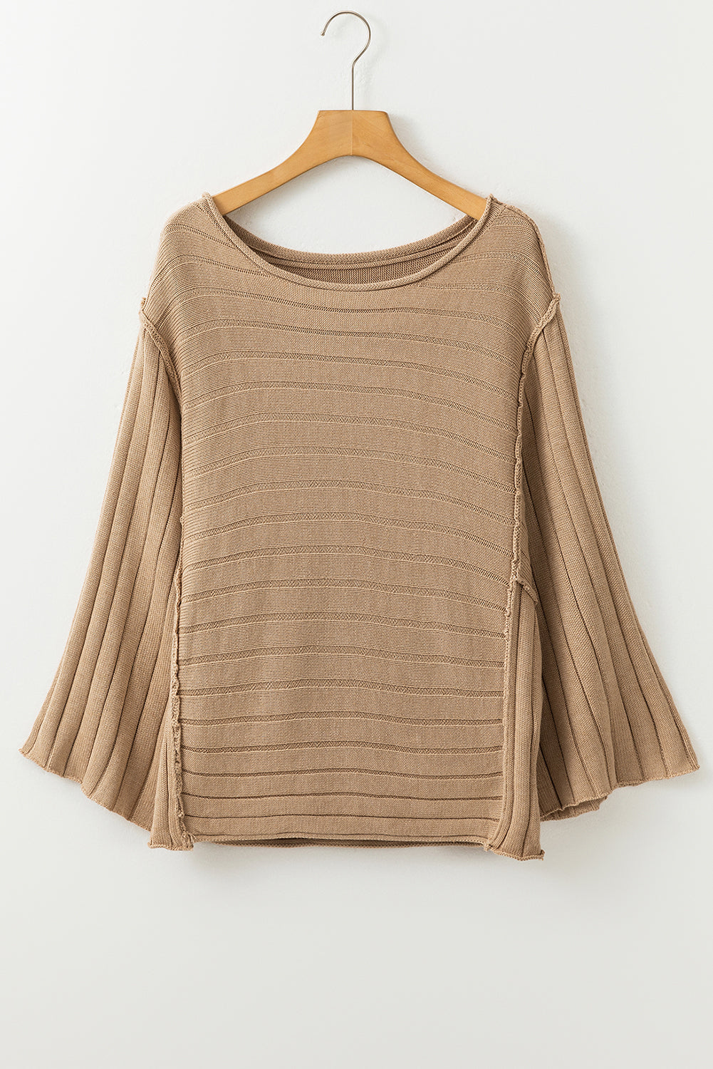 Gray Exposed Seam Ribbed Knit Dolman Top