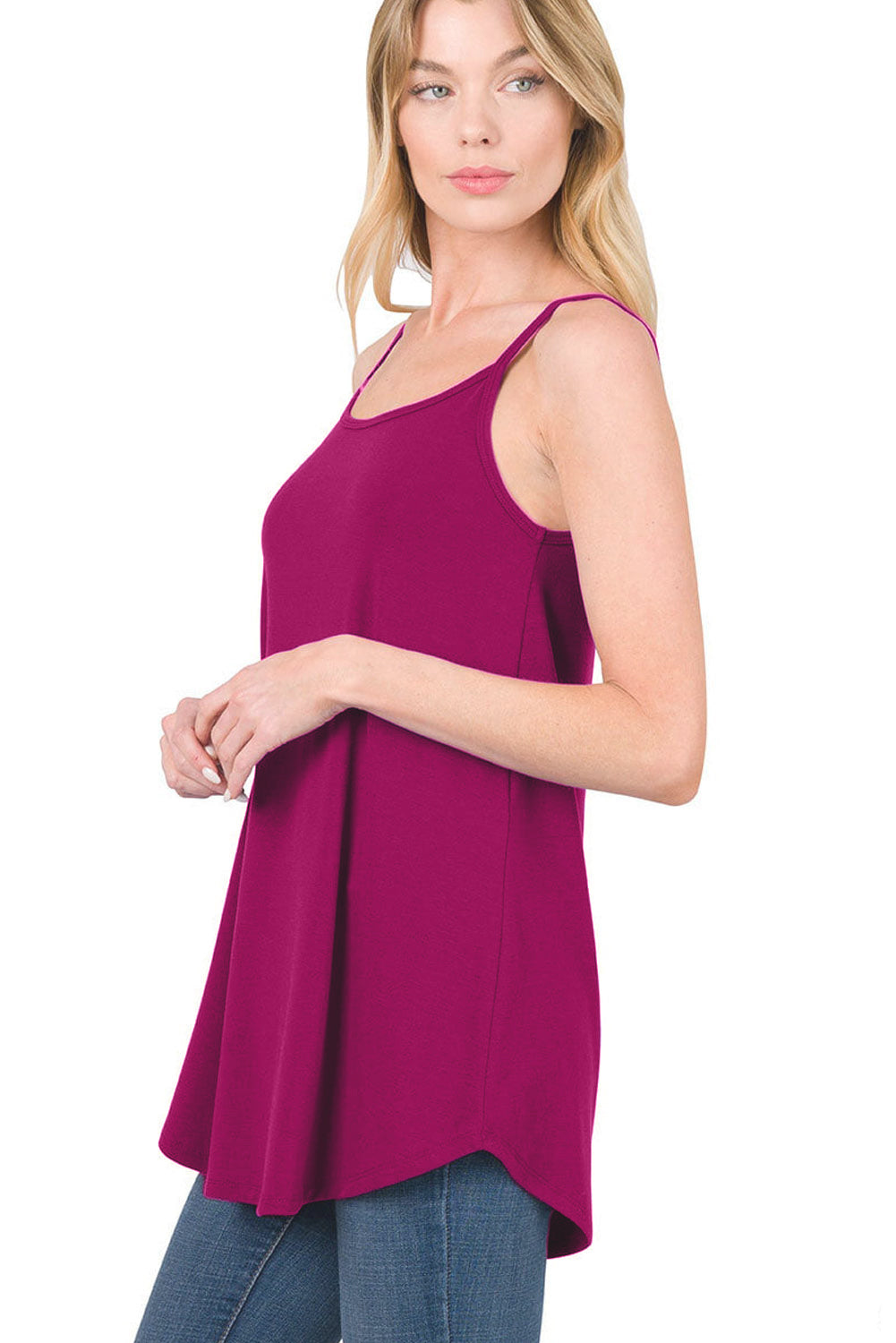 Clay Spaghetti Strap V-Neck Flowy Tunic Tank Top