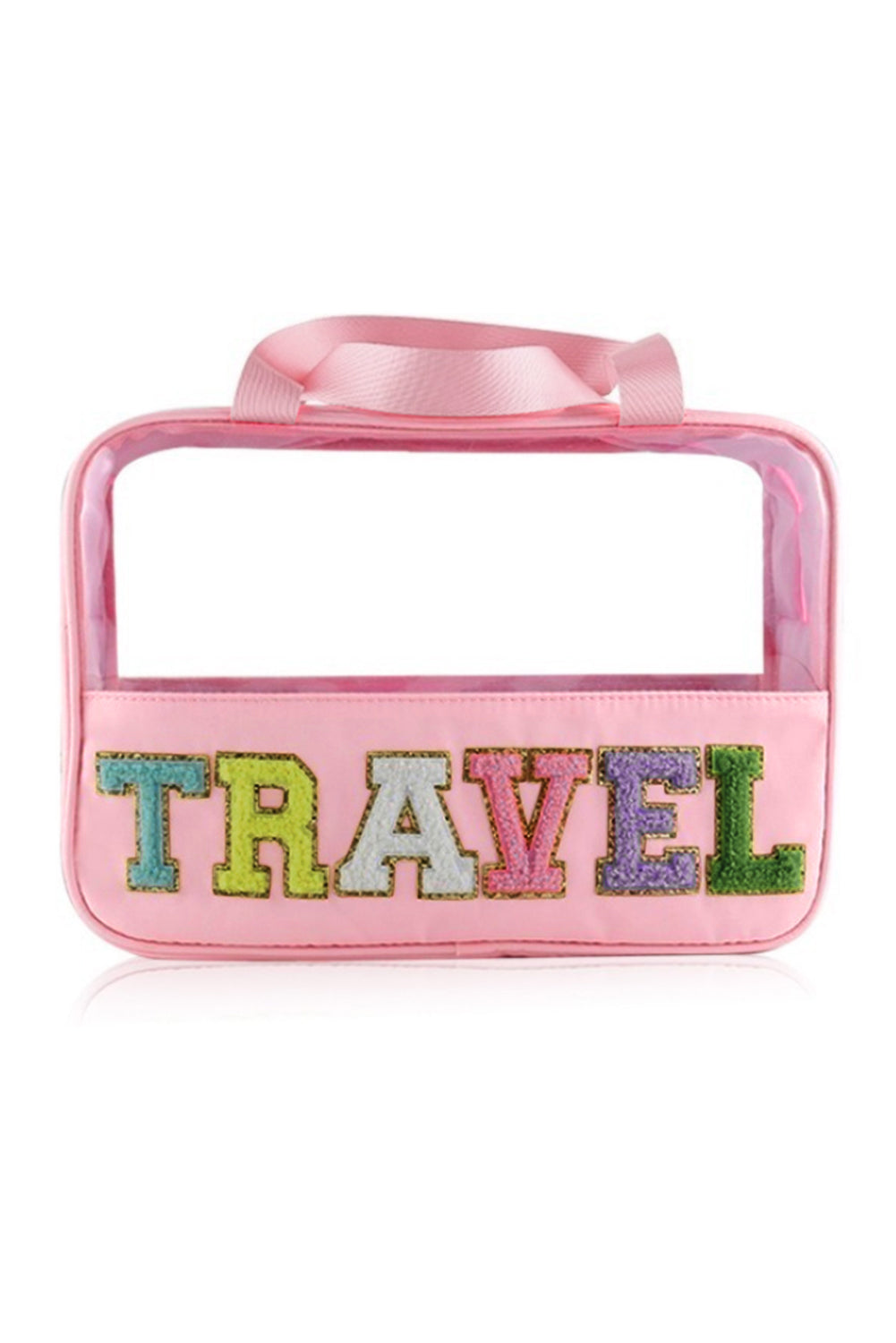 Purple TRAVEL Chenille Letter Clear PVC Makeup Bag