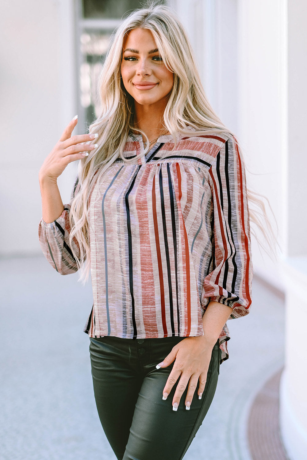 Multicolor Striped 3/4 Sleeve Blouse