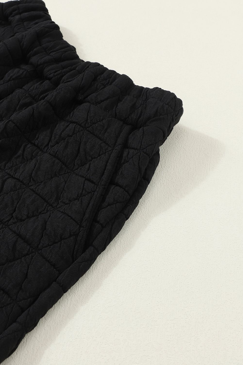 Black Solid Color Quilted Kangaroo Pocket Hoodie