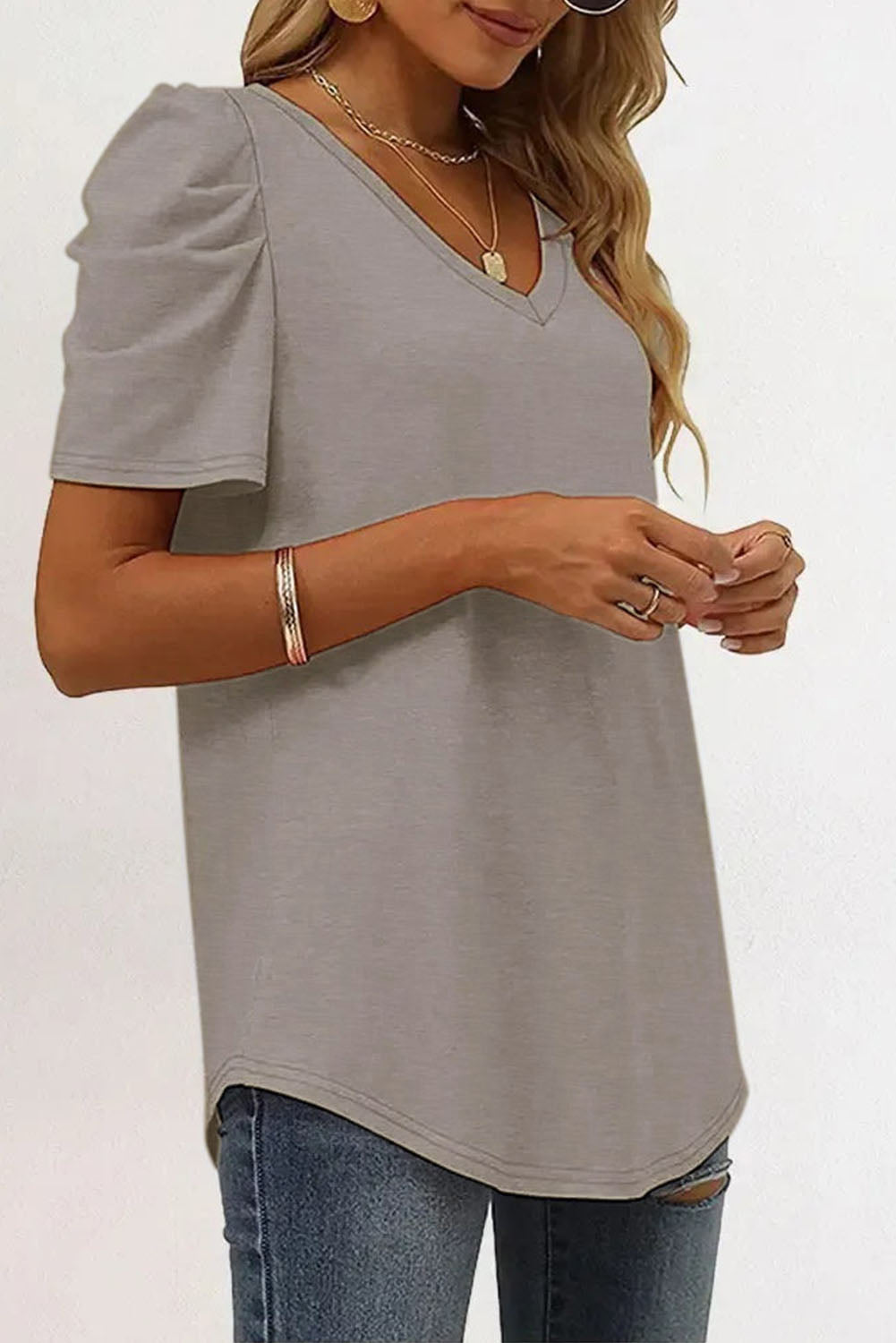 White Sequin Bow Patched Puff Sleeve T Shirt