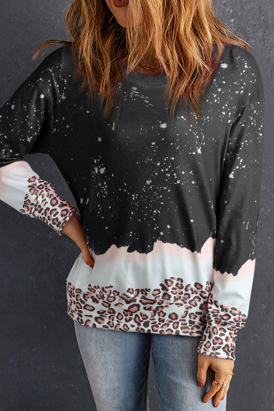 Red Leopard Christmas Tree Print Loose Fit Sweatshirt