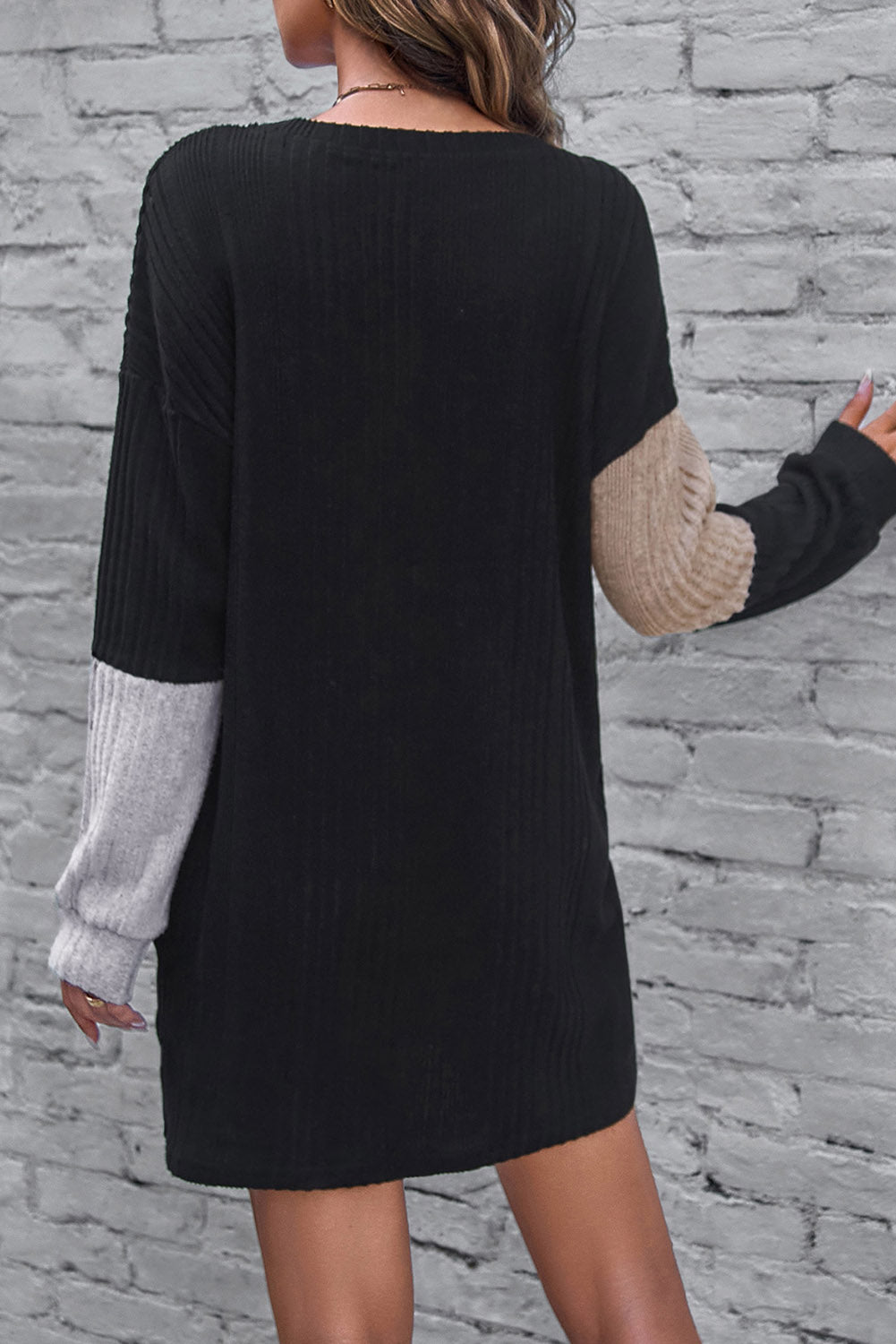 Black Colorblock Textured Knit Top