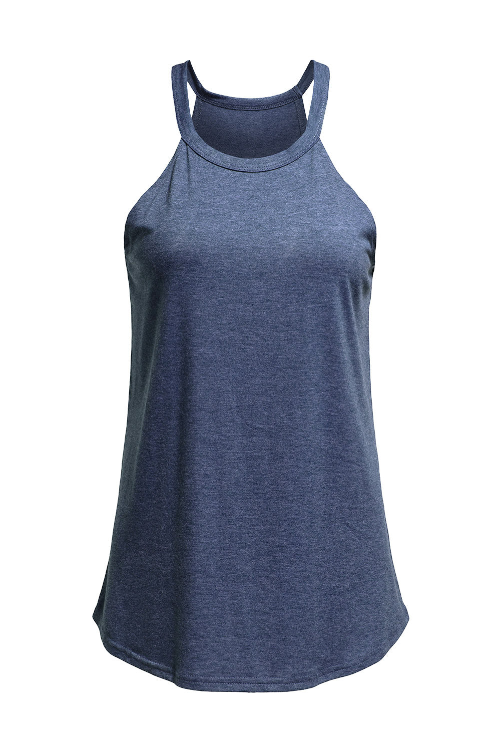 Green Solid Color Crew Neck Tank Top