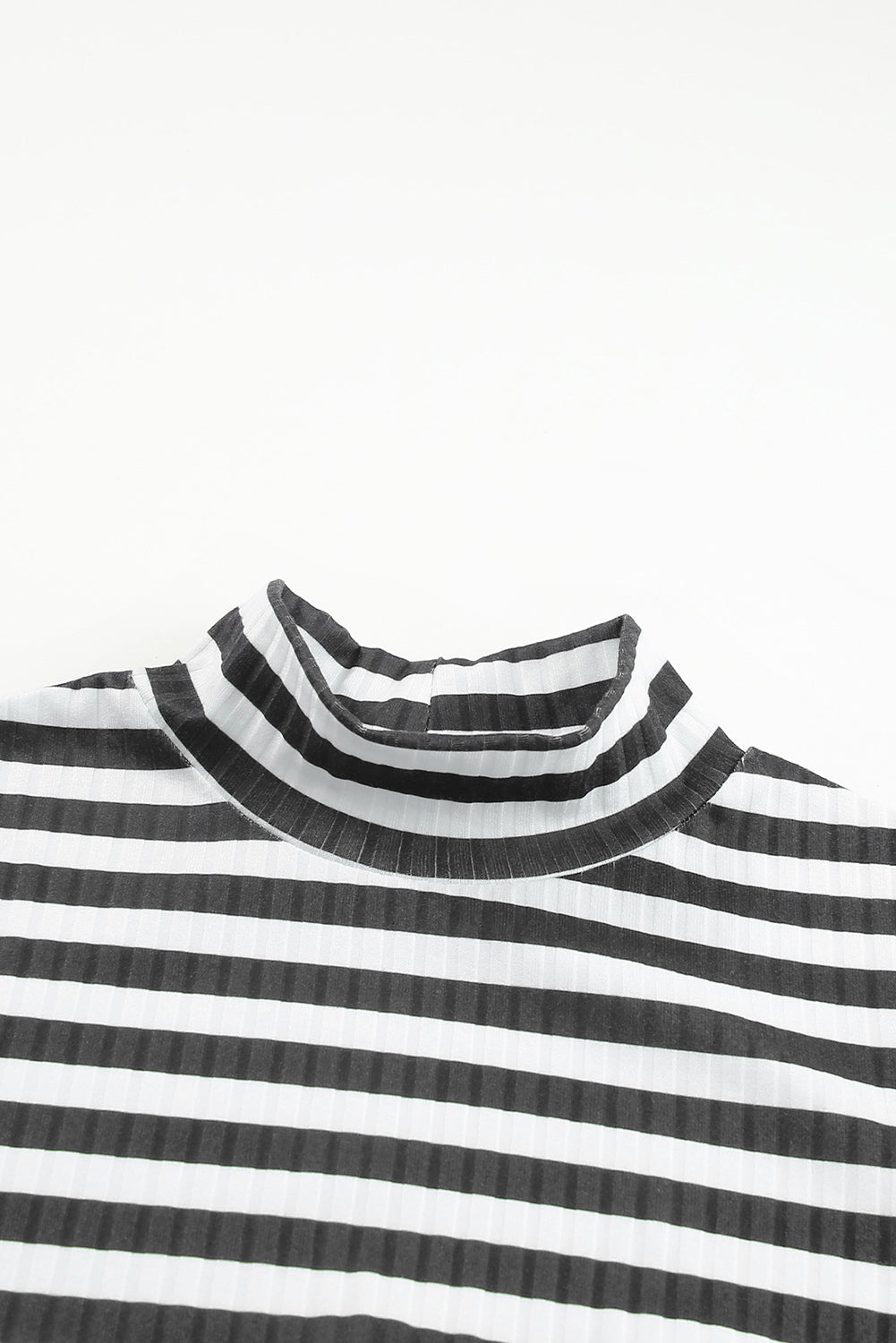Black Striped Print Textured Knit Long Sleeve Tee