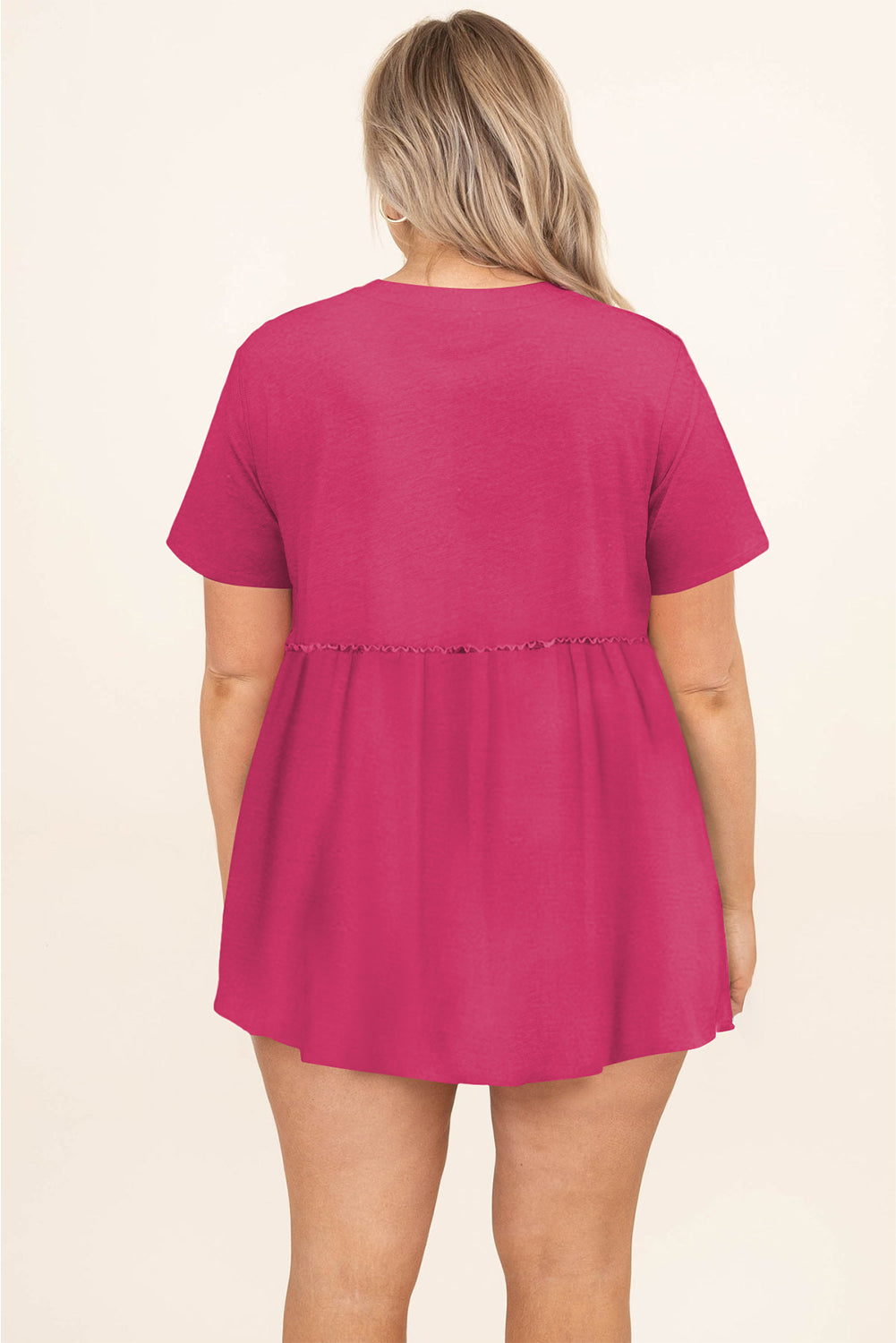 Rose Red Solid Short Sleeve Flowy Plus Size Top