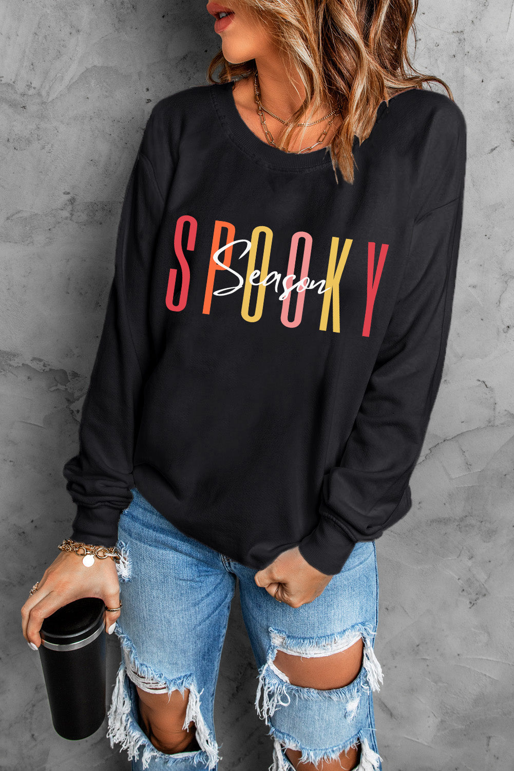 Black SPOOKY MAMA Letter Graphic Sweatshirt