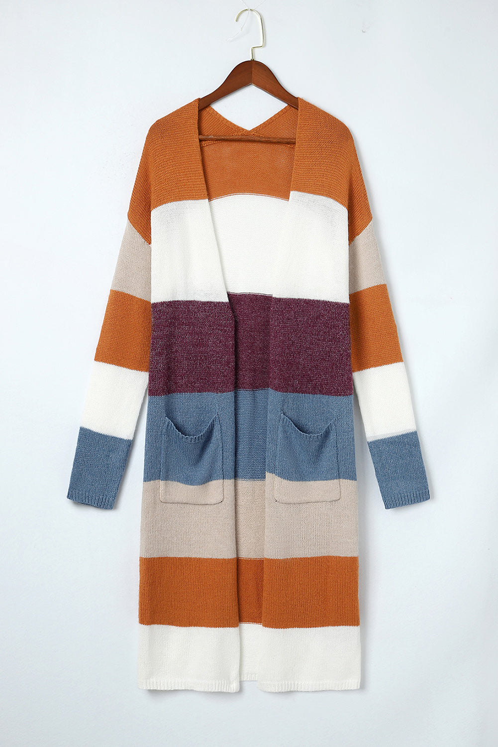 Carbon Grey Colorblock Open Front Long Knit Cardigan