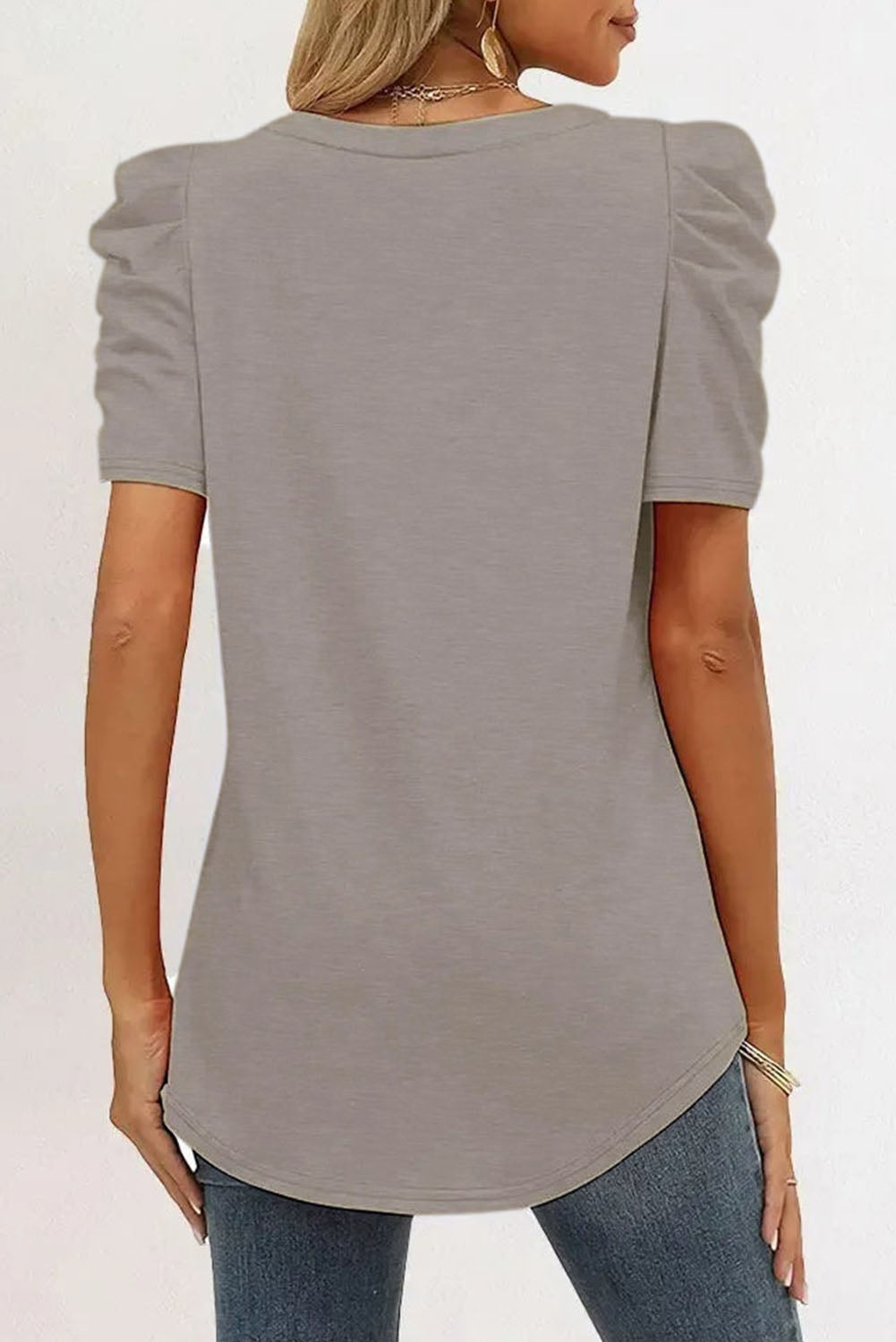 White Sequin Bow Patched Puff Sleeve T Shirt