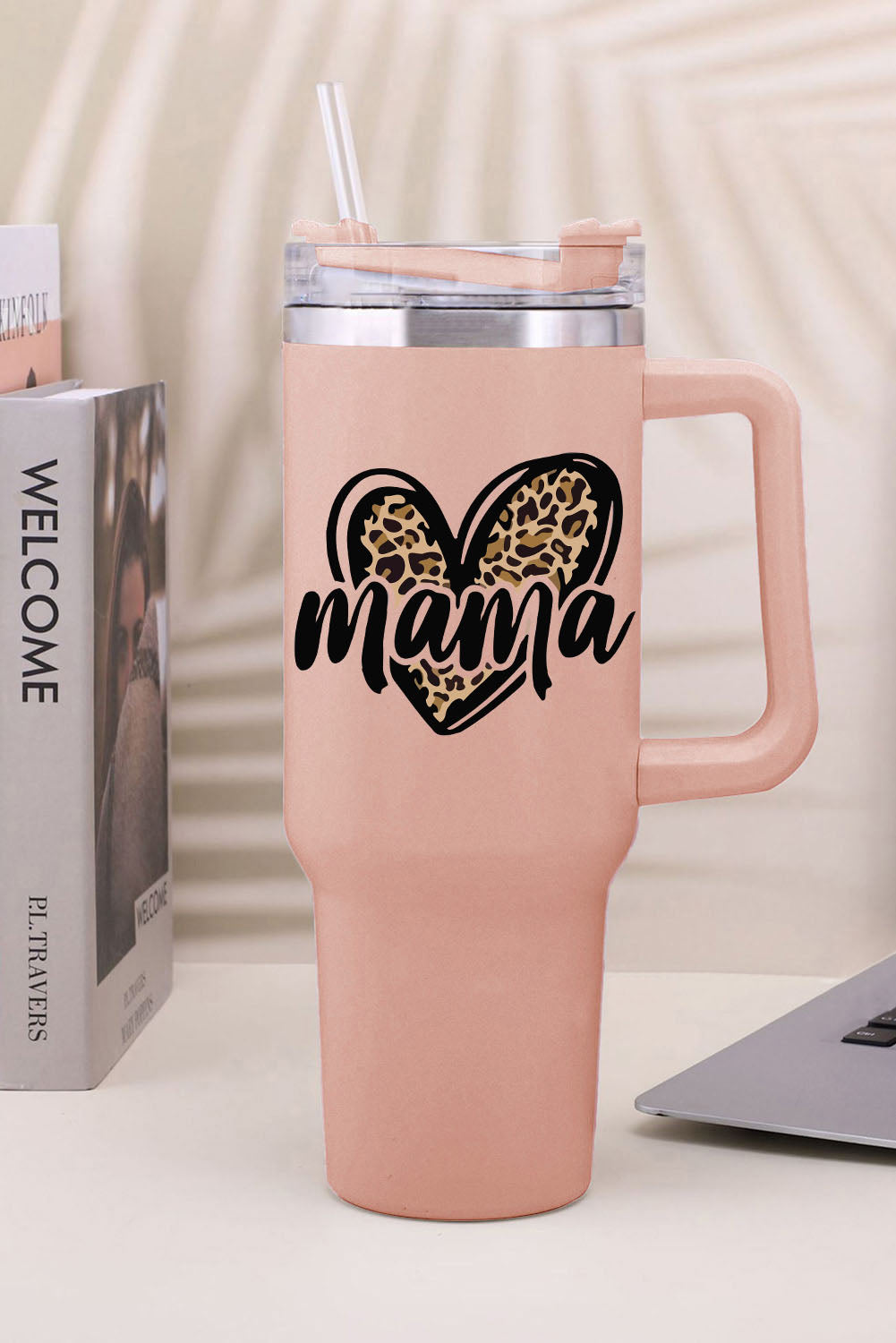 Pink mama Leopard Heart Shape Stainless Steel Insulate Cup 40oz