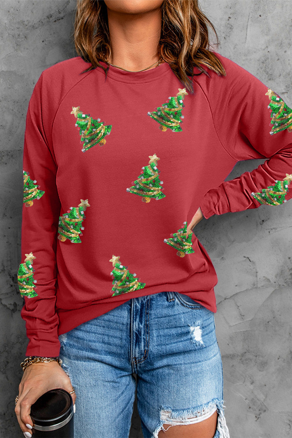 Red Christmas Santa Claus Print Drop Shoulder Sweatshirt