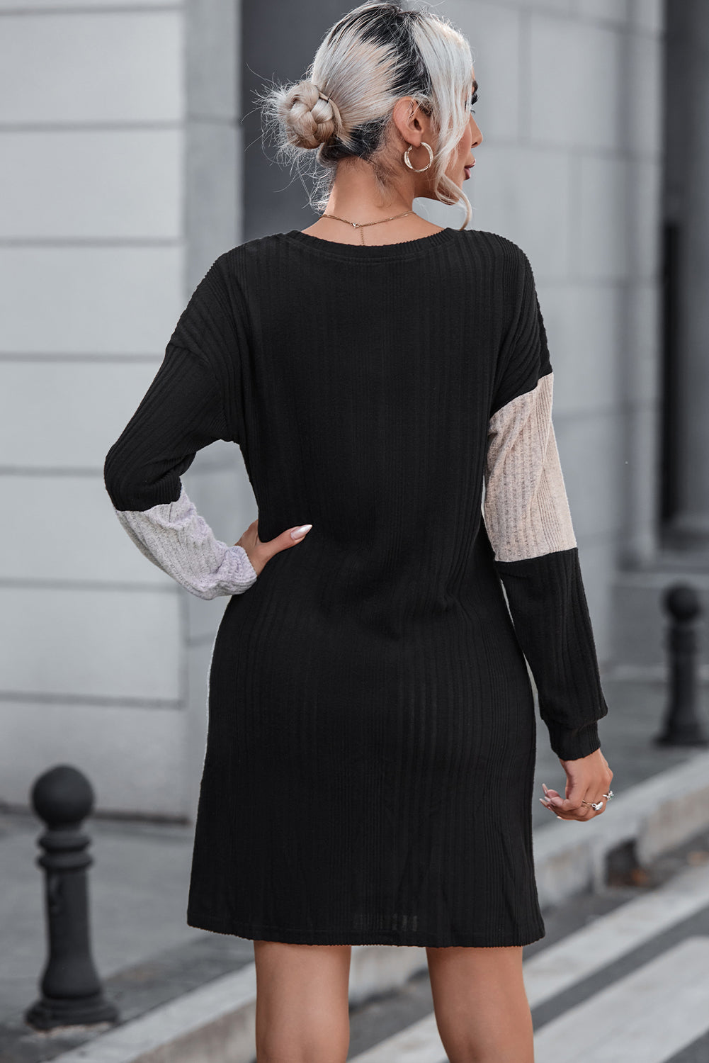 Black Colorblock Textured Knit Top