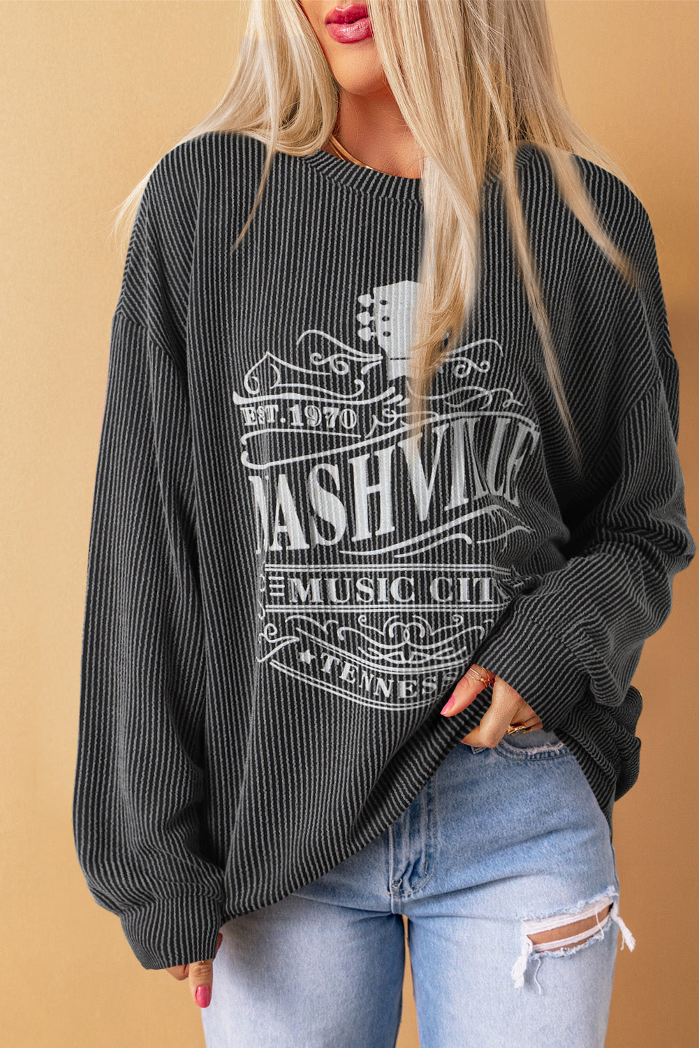 Apricot NASHVILLE MUSIC CITY Corded Graphic Sweatshirt