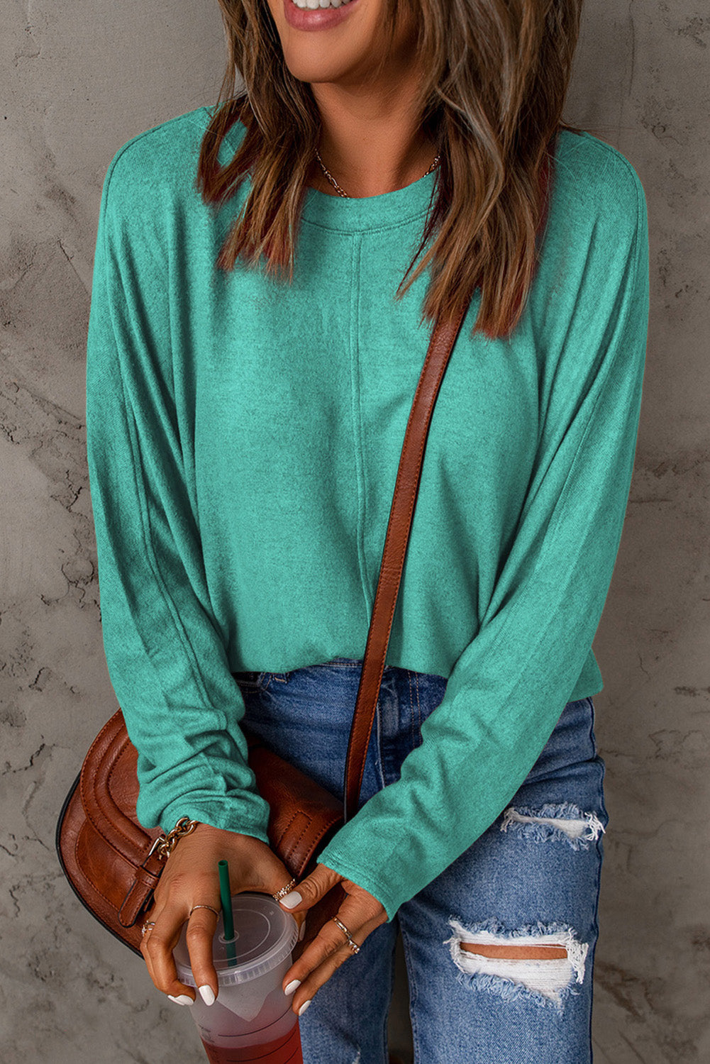 Red Sandalwood V Neck Center Seam Long Sleeve Tee