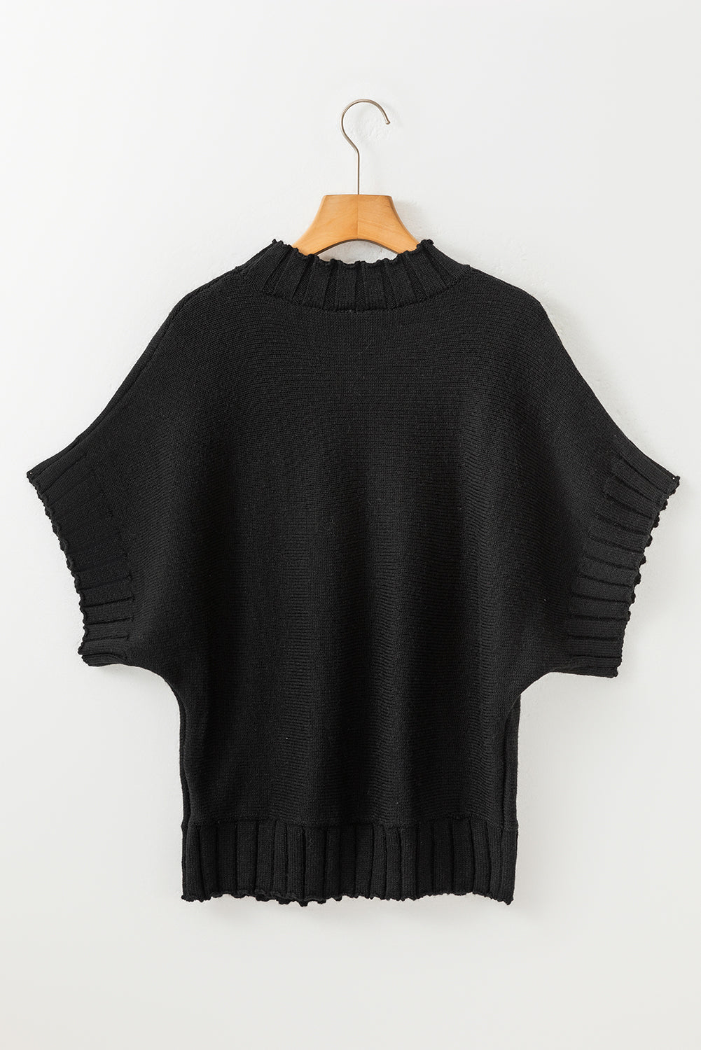 Desert Palm Mock Neck Batwing Short Sleeve Knit Sweater