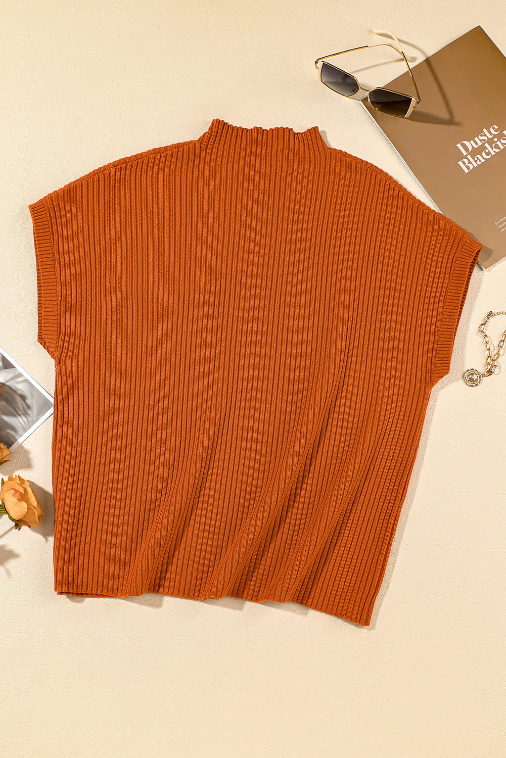 Apricot Ribbed V Neck Patched Chest Pocket Knit T-shirt