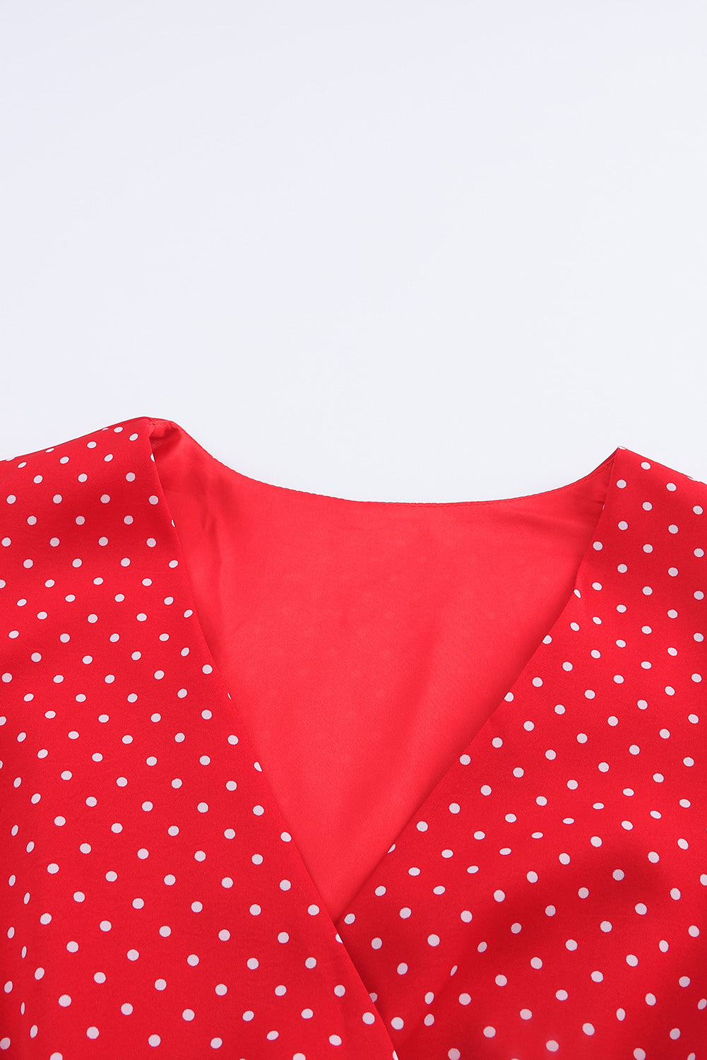 Red Polka Dot V Neck Ruffle Sleeve Dress
