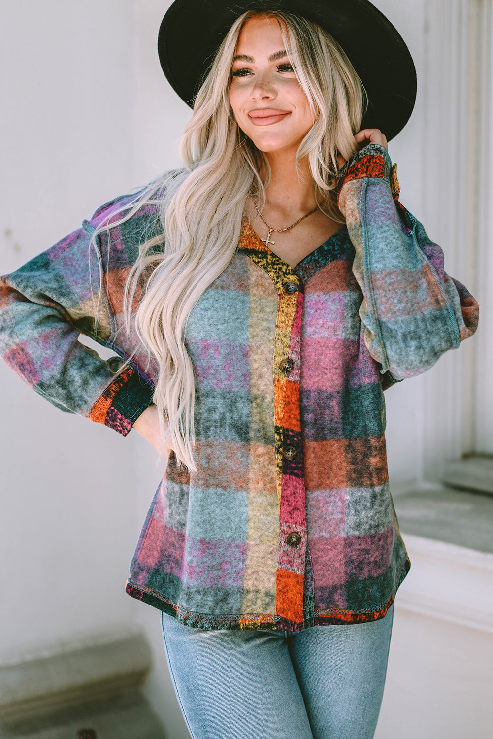 Multicolor Brushed Plaid Plus Size Shacket