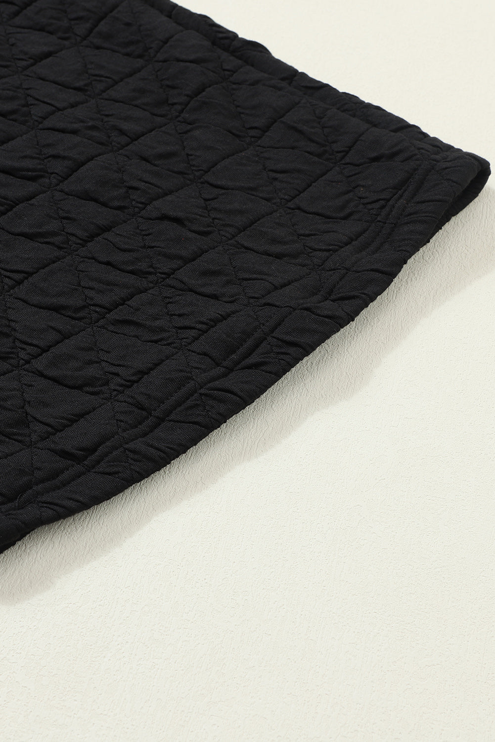 Black Solid Color Quilted Kangaroo Pocket Hoodie