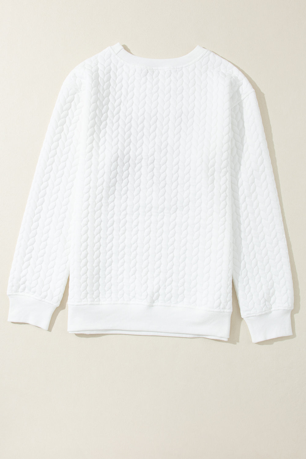 White LUCKY Chenille Embroidered Cable Knit Pullover Sweatshirt