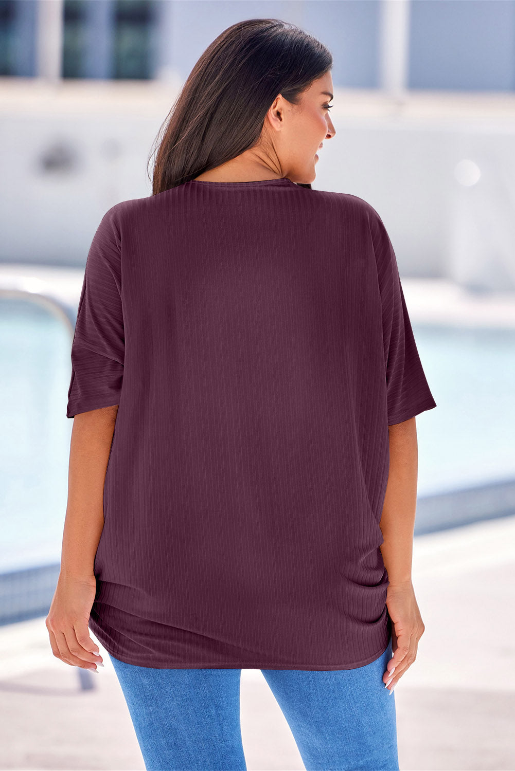 Purple Shimmer Ribbed Texture Plus Size Cardigan
