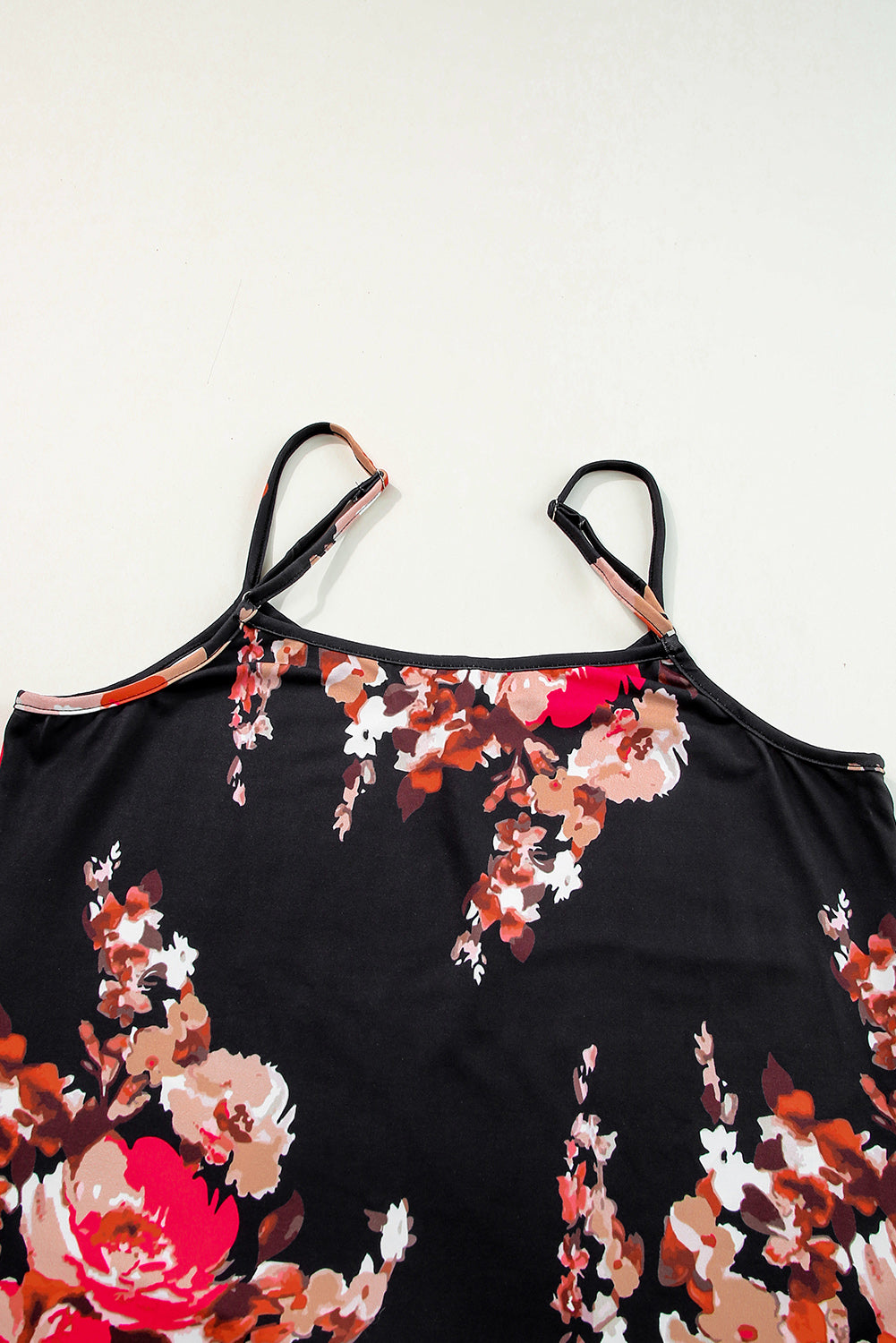 Black Floral Print Adjustable Spaghetti Strap V Neck Tank Top