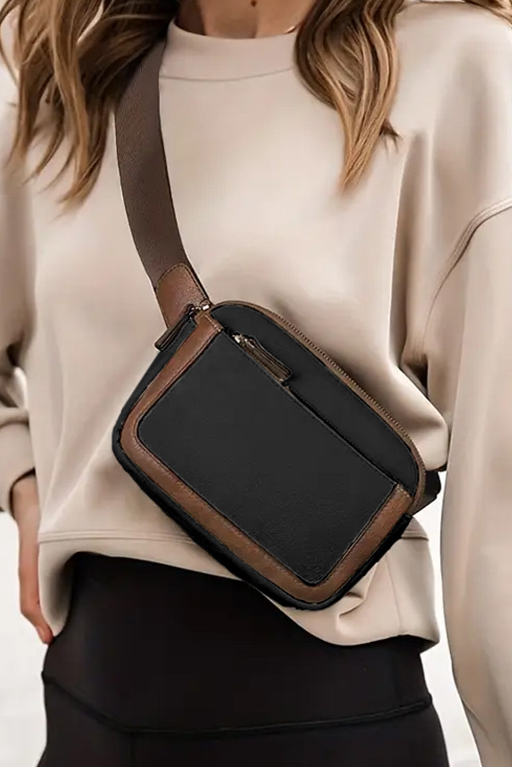 Pale Chestnut Minimalist Multi-zipped Crossbody Bag