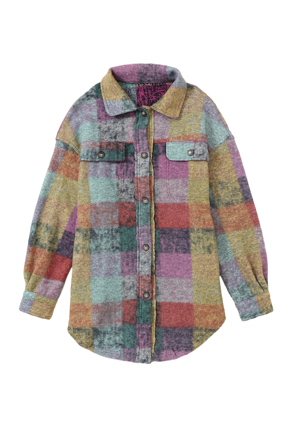 Multicolor Brushed Plaid Plus Size Shacket