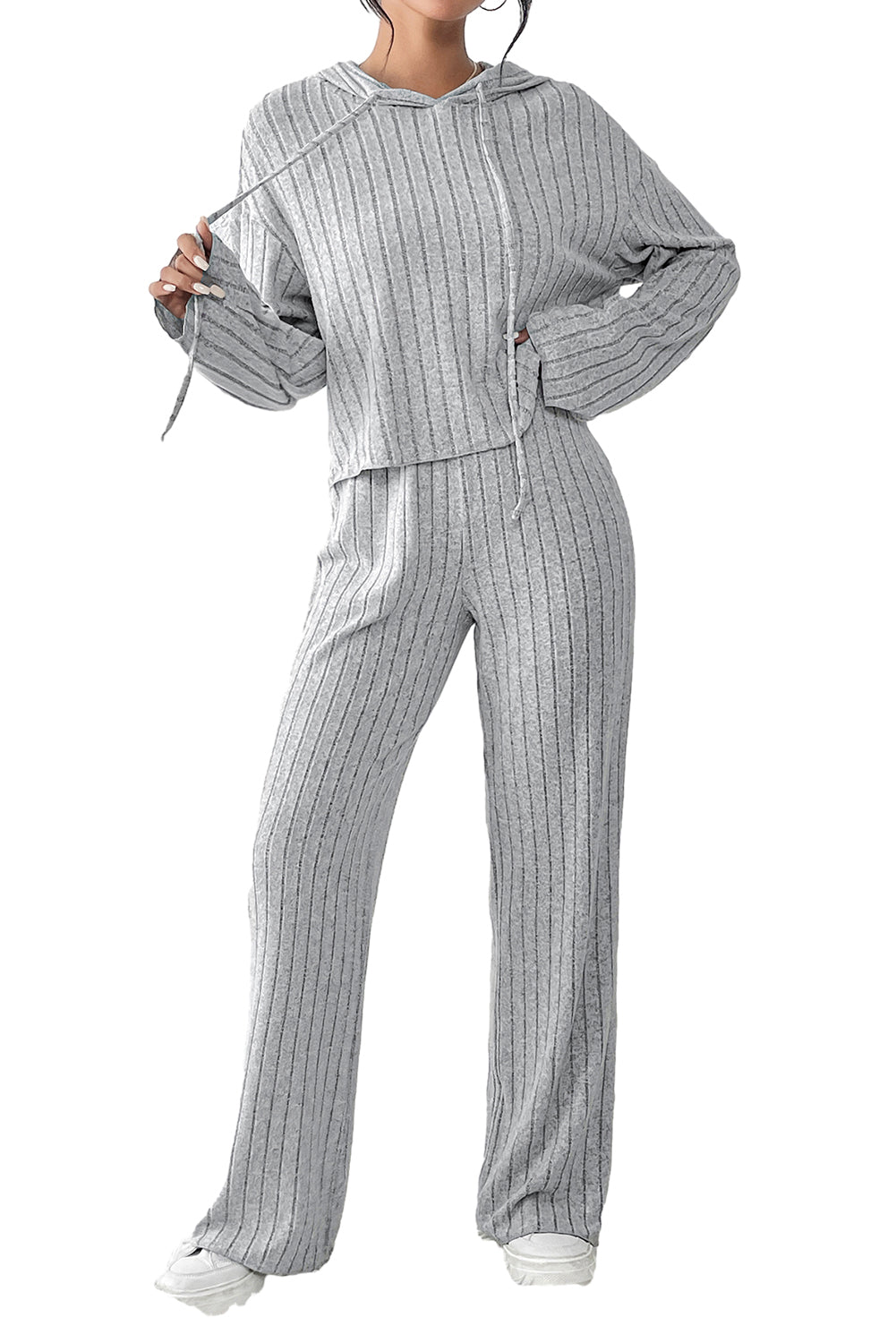 Parchment Plus Size Ribbed V Neck Pullover and Pants Set