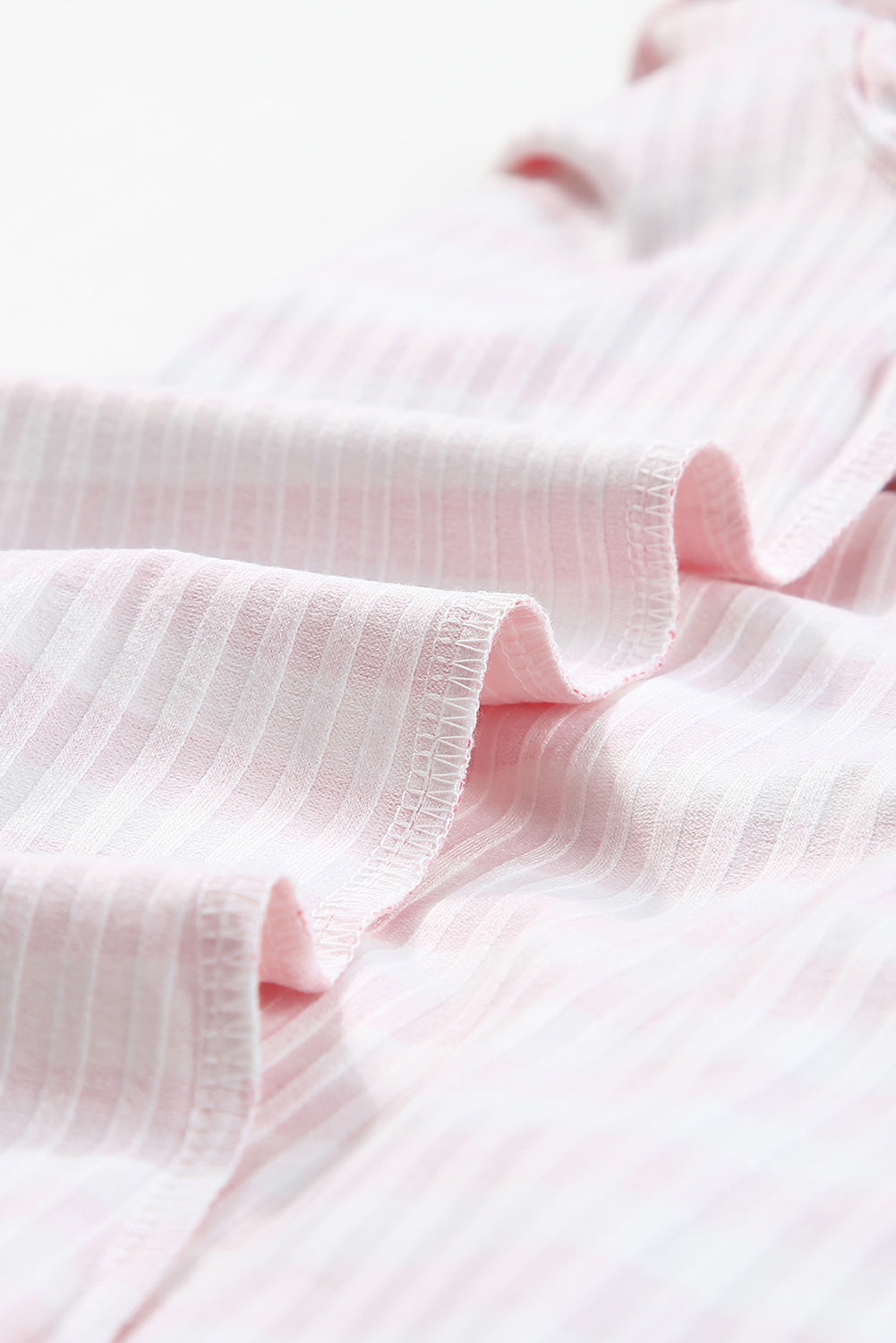 Strawberry Pink Striped Print Textured Knit Long Sleeve Tee