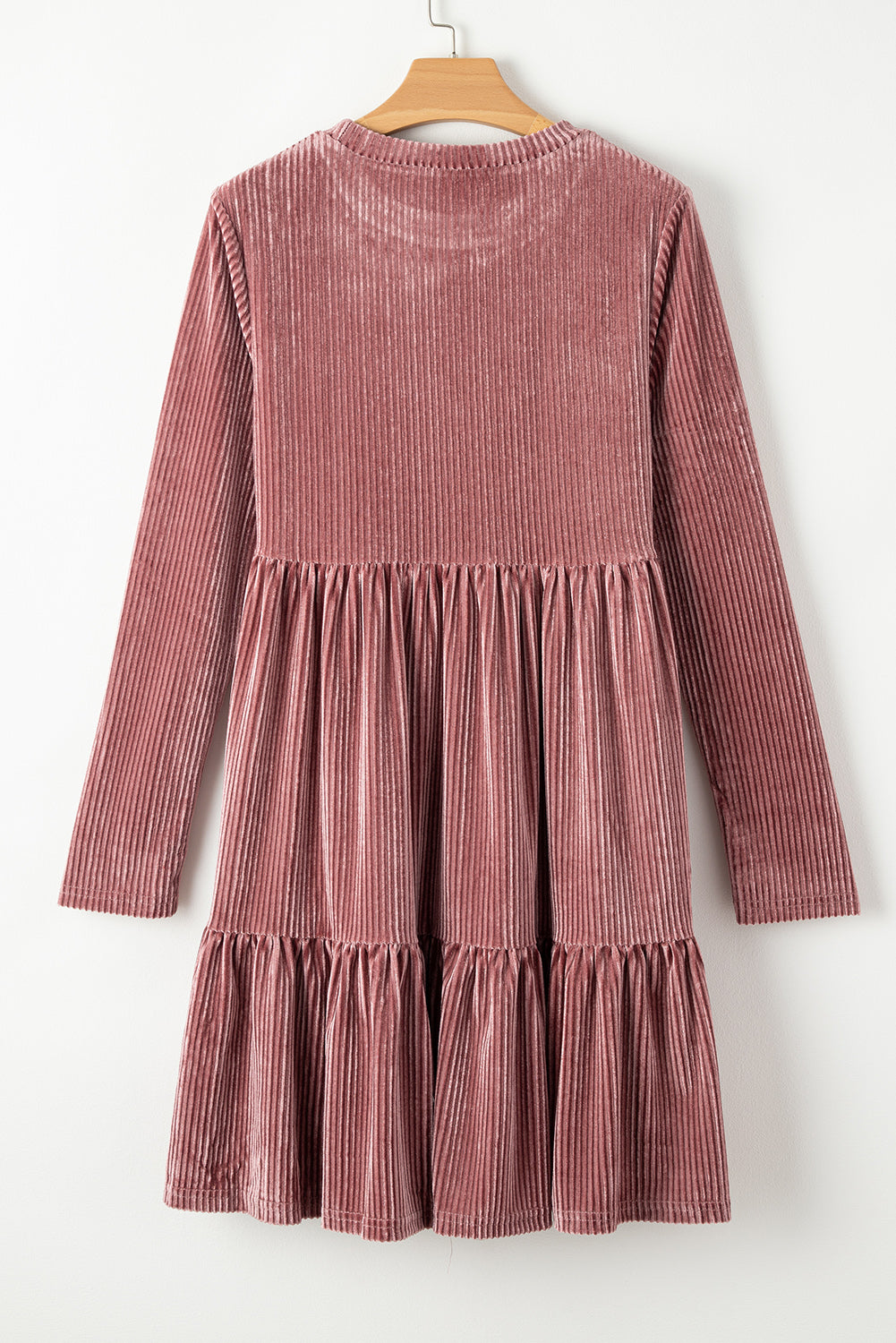 Chestnut Smocked Ribbed Velvet Babydoll Top