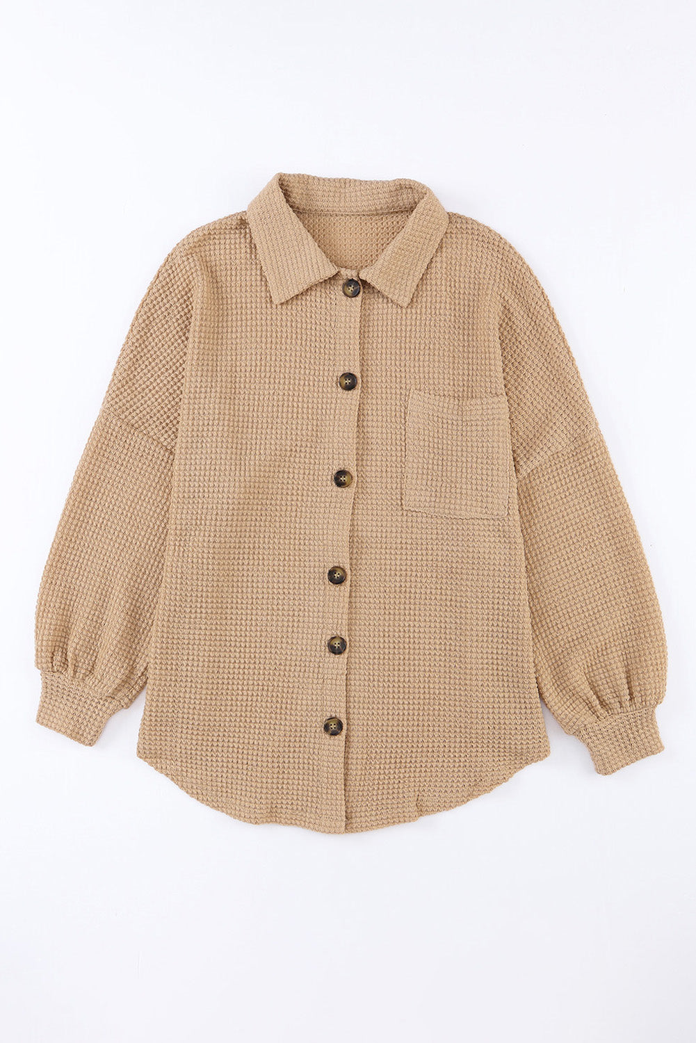 Brown Waffle Knit Button Up Casual Shirt