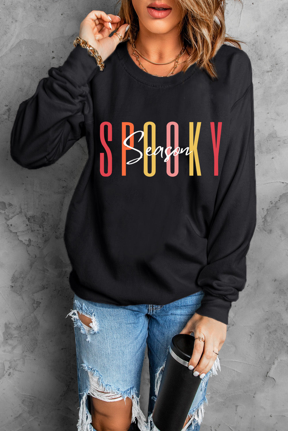 Black SPOOKY MAMA Letter Graphic Sweatshirt