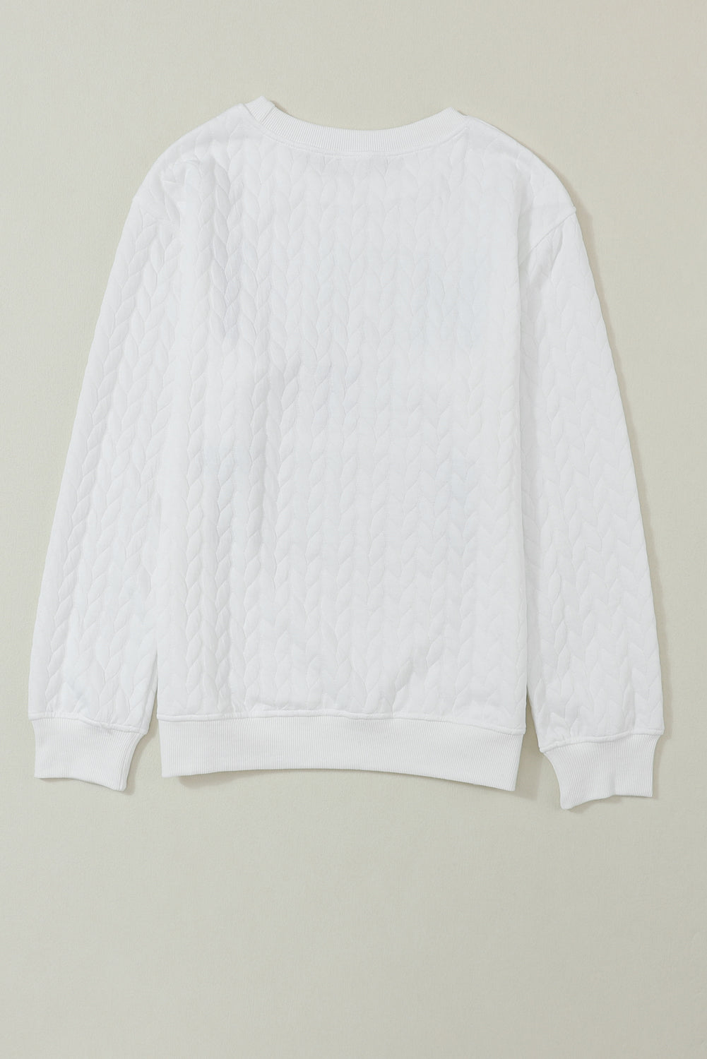 White LUCKY Chenille Embroidered Cable Knit Pullover Sweatshirt