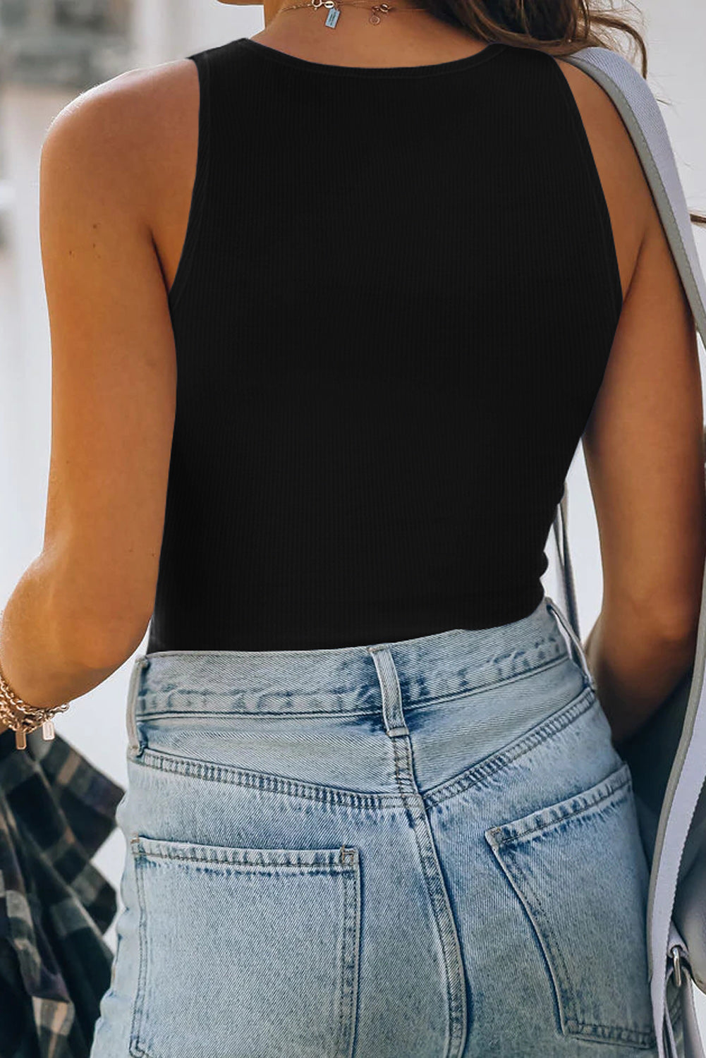 Gray Rib Knit Crew Neck Sleeveless Crop Top