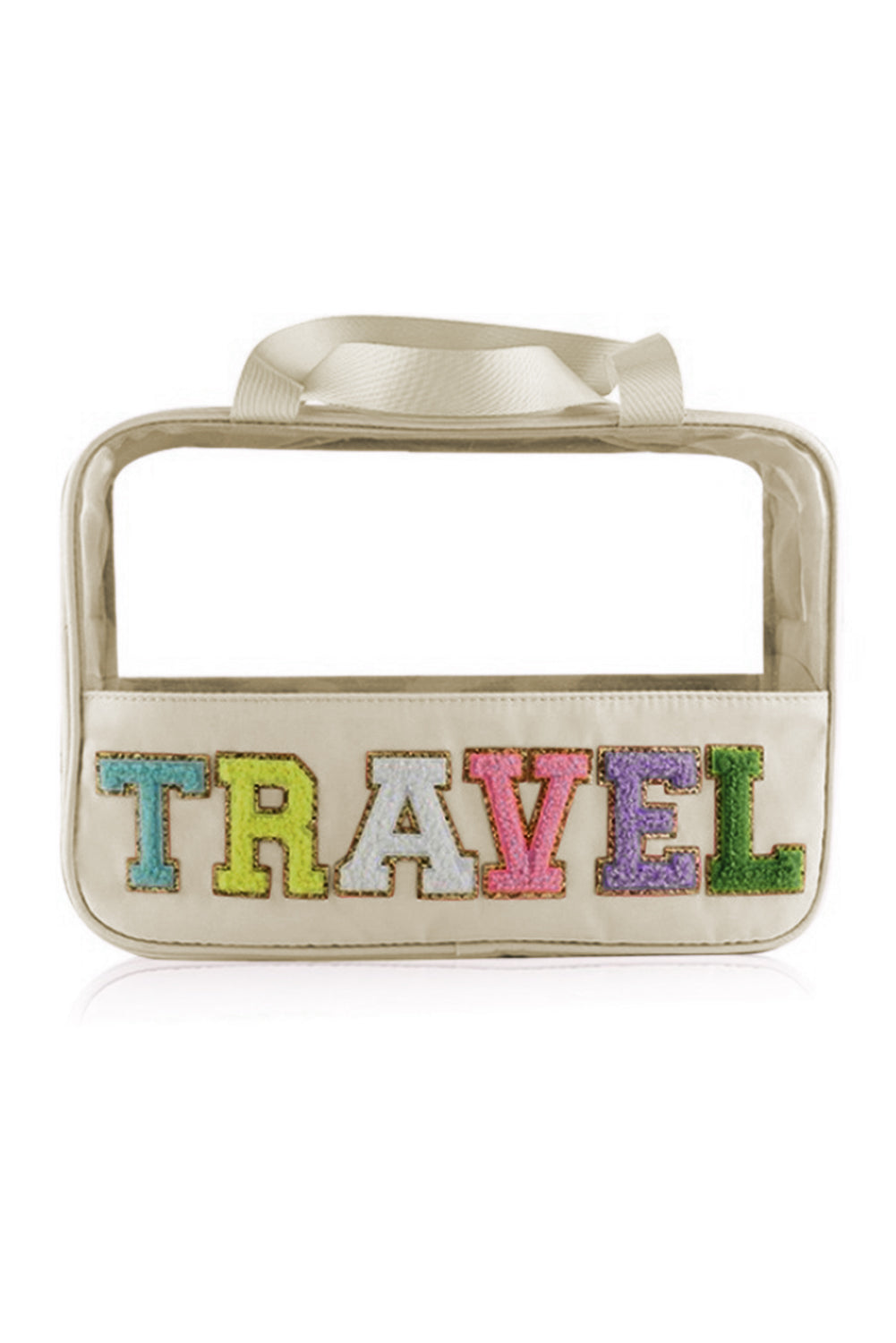 Purple TRAVEL Chenille Letter Clear PVC Makeup Bag