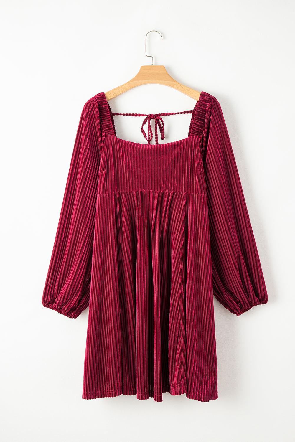 Chestnut Smocked Ribbed Velvet Babydoll Top