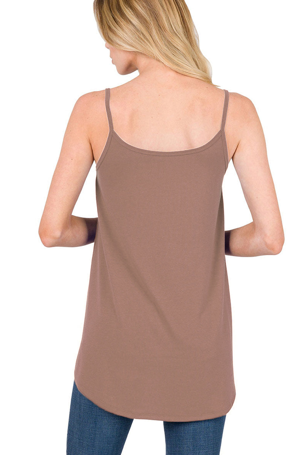 Clay Spaghetti Strap V-Neck Flowy Tunic Tank Top