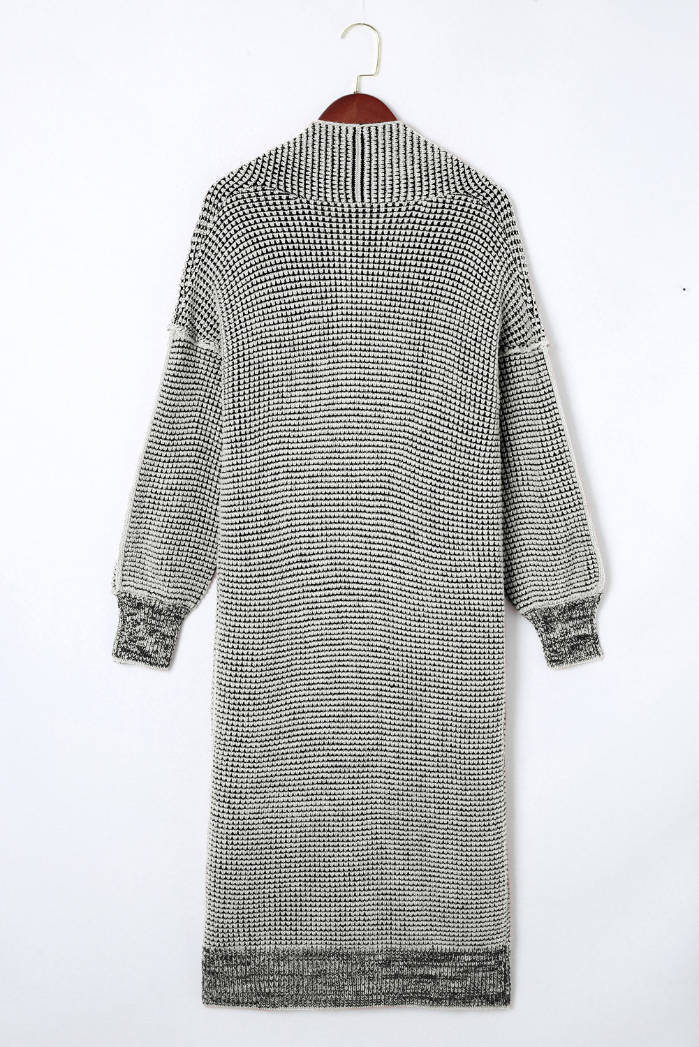 Gray Plaid Knitted Long Open Front Cardigan