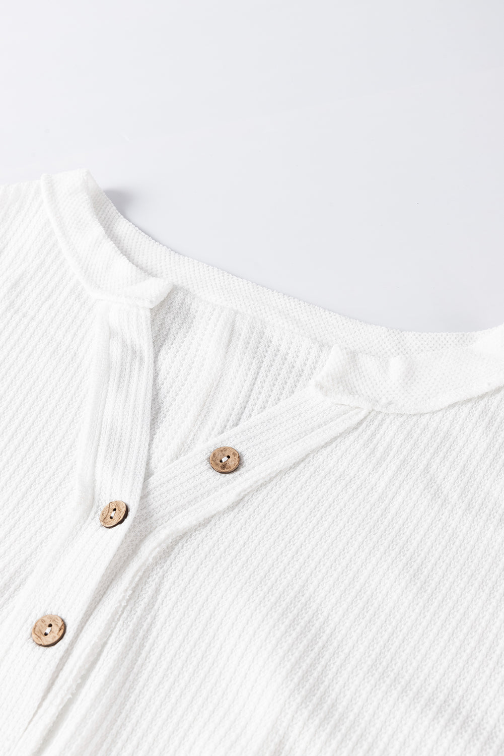 Bright White Contrast Patched Exposed Seam Waffle Knit Henley Top