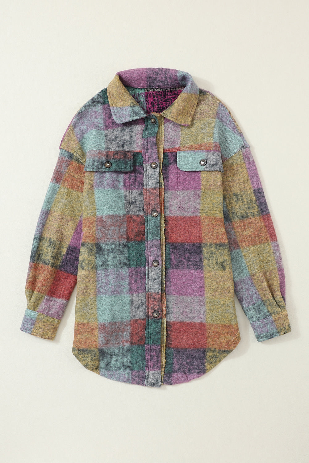 Multicolor Brushed Plaid Plus Size Shacket