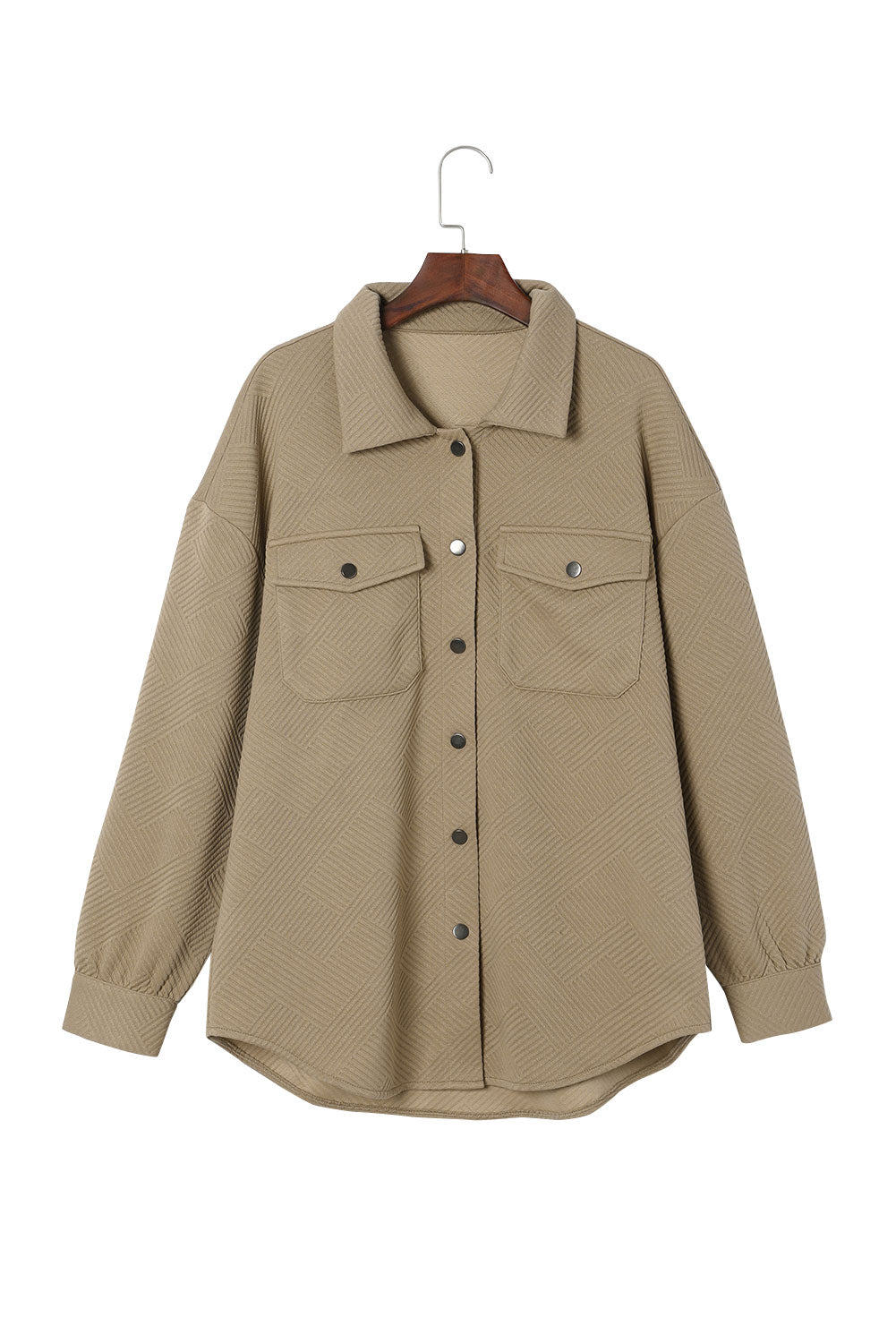 Beige Plus Size Textured Flap Pockets Jacket