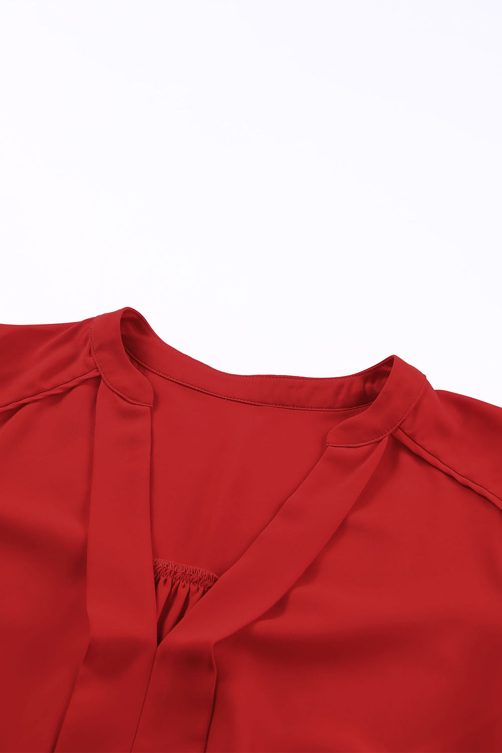 Red Solid Color Half Sleeve V Neck Blouse