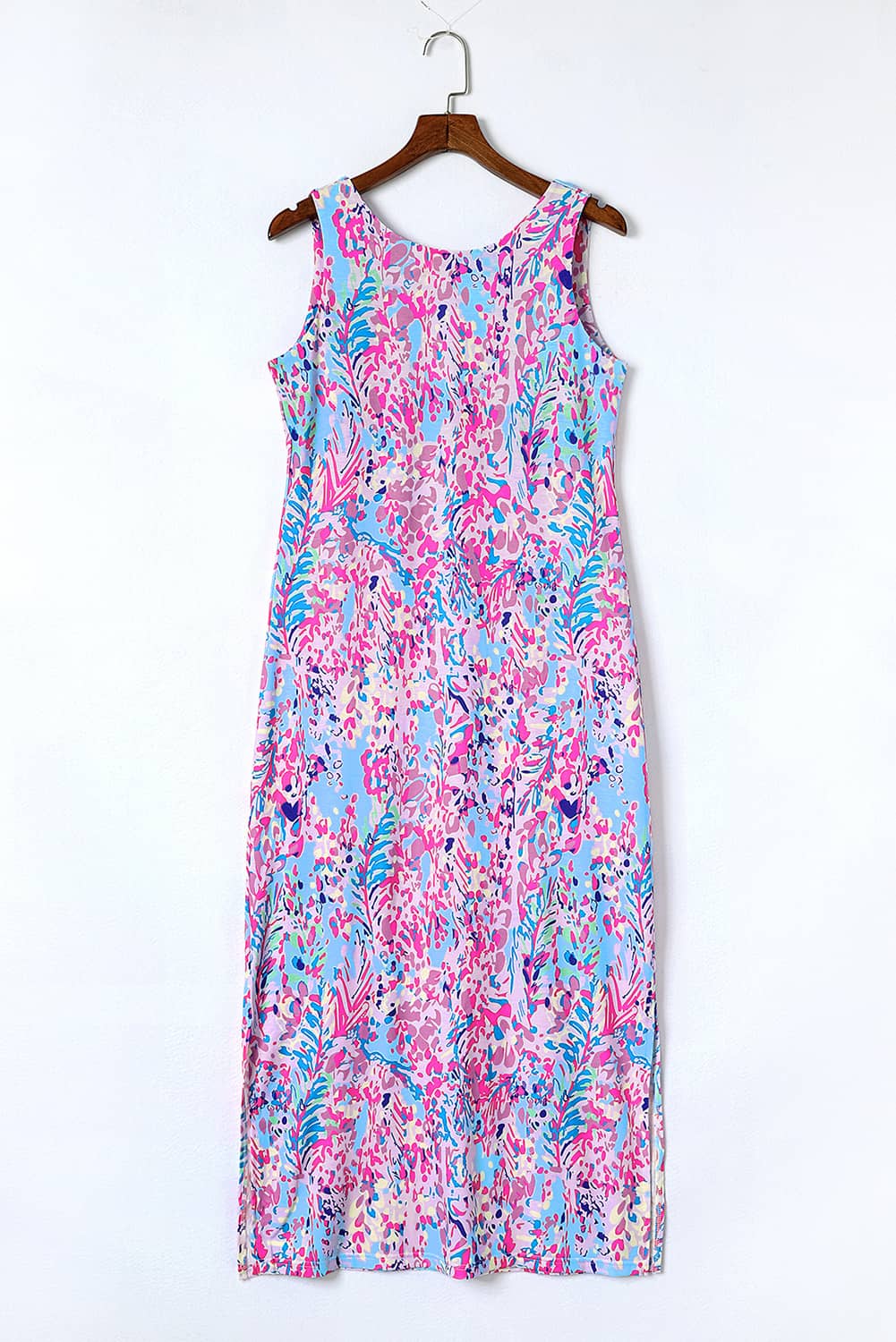 Blue Multicolor Floral Print Sleeveless Tank Top